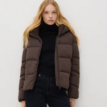 Reserved - Prošívaná bunda s kapucí - tmavě hnědá - 681AY-89X - 681AY-89X-XS