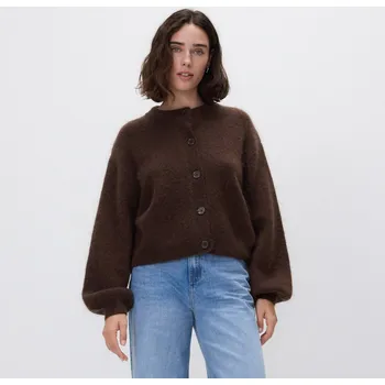 Dámský svetr Reserved - Kardigan s&nbsp;příměsí vlny - tmavě hnědá - 234HI-89X - 234HI-89X-L