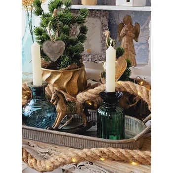 Zinkový antik plechový oválný podnos s uchy Vivvi - 41*14*8 cm