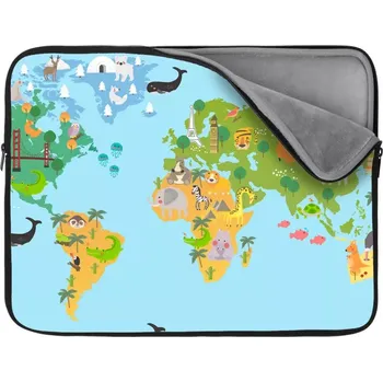 pouzdro na notebook Sablio Obal na notebook Zvířecí mapa světa - 17"