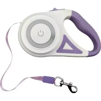 Vodítko pro psa TopTechnology LED světelné zatahovací vodítko pro psy - 5m, barva fialová - bílá, se svítidlem pro hledání exkrementů za šera a tmy, baterie jsou součástí