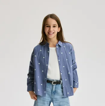 Dětská móda Reserved - Vzorovaná bavlněná košile - světle modrá - 445FW-50X - 445FW-50X-140