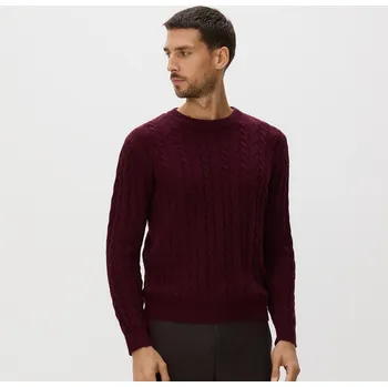 Pánský svetr Reserved - Vlněný svetr s copánkovým vzorem - hnědá - 483GQ-83X - 483GQ-83X-S