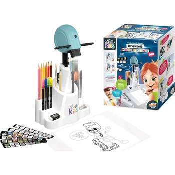 kreativní sada BUKI FK004 Dětský kreslící projektor | 30 obrázků, 200 motivů, 12 akvarelových pastelek a 8 fixů | Výškově nastavitelný a otočný projektor