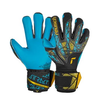 Brankářské rukavice Reusch Attrakt Aqua Finger Support černá/zlatá/modrá UK 9,5