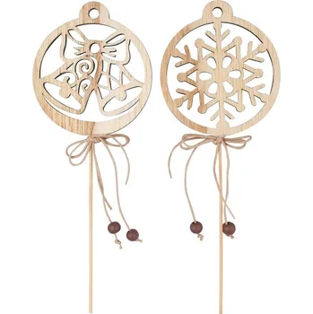 Vánoce Anděl Přerov s.r.o. Baňka vyřezávaná dřevěná 8 cm + špejle