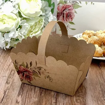 Nádoba na pečení Dortisimo Svatební košíček na cukroví kraftový s růží (13 x 9 x 9,5 cm)