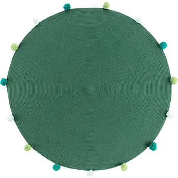 Koberec Douceur d'intérieur Kulatý koberec s bambulemi v zelené barvě POMPOMPARTY, Ø 90 cm, polyester