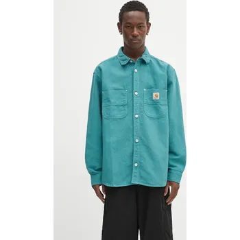 Pánská košile Košile s příměsí lnu Carhartt WIP Walter pánská, zelená barva, relaxed, s klasickým límcem, I033578.2ZUGD, L, 67X