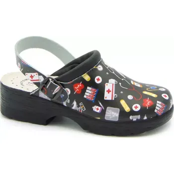 Dámská zdravotní obuv OOland pantofel / sandál černá potisk lékarnička pracovní obuv Medistyle