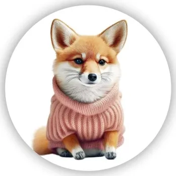 Dekorativní magnet Magnetka 65x65mm ve tvaru kruhu - liška ve svetru