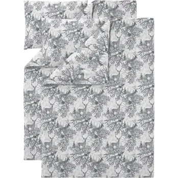 Povlečení LIVARNO® Sada ložního povlečení z jemného flanelu, 140 x 200 cm, 70 x 90 cm, bílá/šedá, 2dílná