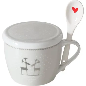 Boltze Home Vánoční hrnek jumbo s víkem a lžící LOVELIES, 600 ml, šedá