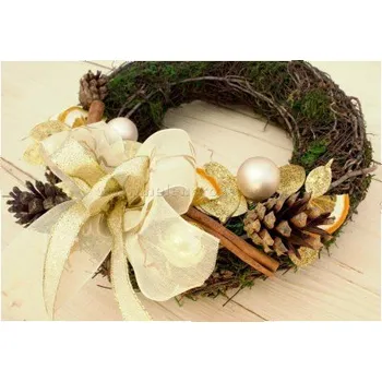 Vánoční dekorace Vánoční sada pro výrobu věnce na dveře z proutí ZLATÁ