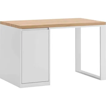 Psací stůl Malý psací stůl z masivního dřeva s bílou skříňkou pro studenty a dospělé - Bílá , Vlevo (podstavec)