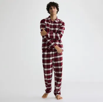 Reserved - Dvoudílná kostkovaná pyžamová souprava - červená - 948ER-33X - 948ER-33X-XXL