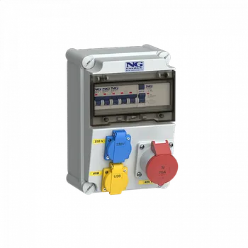 Elektrická zásuvka Zásuvková kombinace zás. 1x CEE 16A 5p 400V, 1x 16A 230V, 2x USB, chránič 4p, jističe