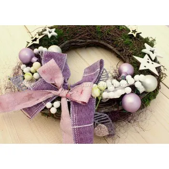 Vánoční dekorace Vánoční sada pro výrobu věnce na dveře z proutí FIALOVÁ