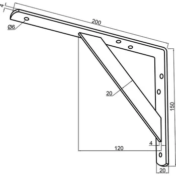 Nábytkové kování Pevná policová konzola bílý zinek 4 varianty barva konzoly: pozink bílý, velikost konzoly: 200x150x20mm