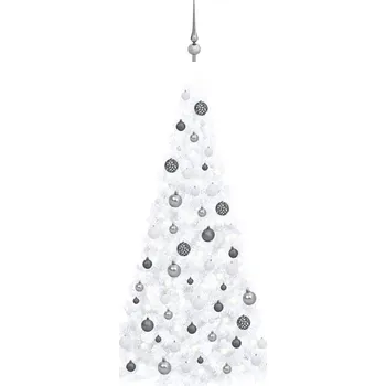 Bytová dekorace vidaXL Umělý vánoční půl stromek s LED a sadou koulí bílý 240 cm