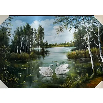 Obraz Bondecor Obraz "Labutě" - tisk na papír na MDF desku, 70 x 50cm