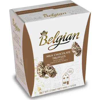 Čokoláda Belgian Mléčné čokoládové truffles s kousky bílé čokolády 145g