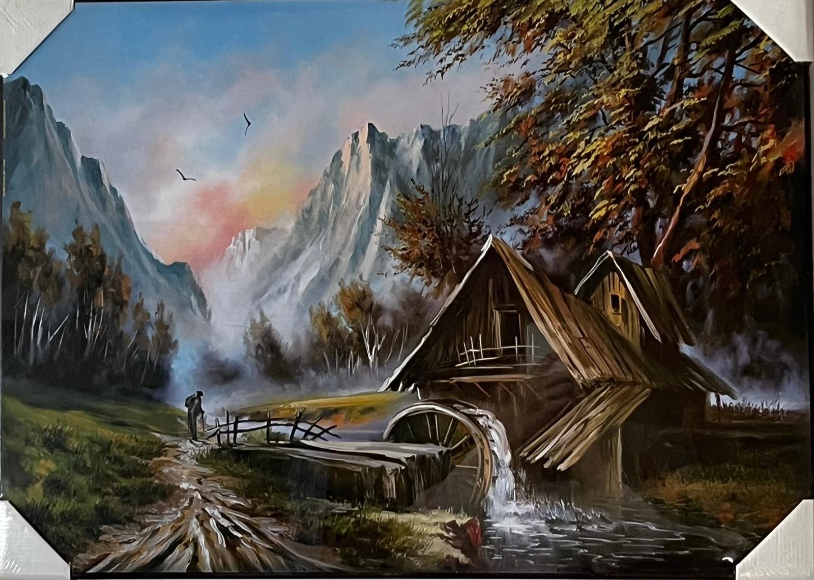 Bondecor Obraz "Starý vodní mlýn" - tisk na papír na MDF desku, 70 x 50cm