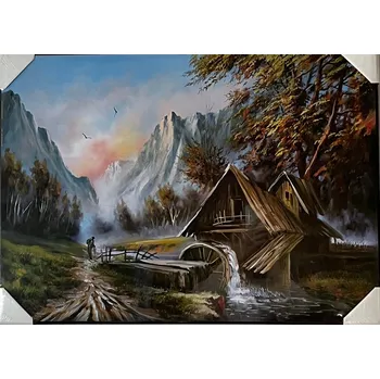 Obraz Bondecor Obraz "Starý vodní mlýn" - tisk na papír na MDF desku, 70 x 50cm