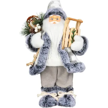 Vánoční dekorace STREND PRO Dekorace MagicHome Vánoce, Santa se sáněmi, bílá-šedá, 45 cm