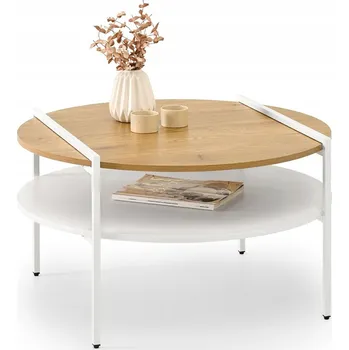 Konferenční stolek Konferenční stolek Mebel-Partner kulatý 80 x 80 x 45 cm bílý, dub