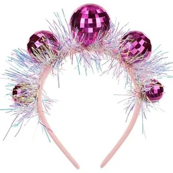 PartyDeco Čelenka disko-koule růžová