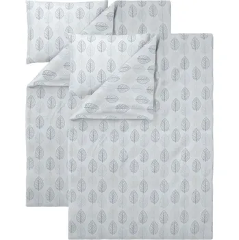 Povlečení LIVARNO® Sada ložního povlečení z jemného flanelu, 140 x 200 cm, 70 x 90 cm, listy/bílá, 2dílná