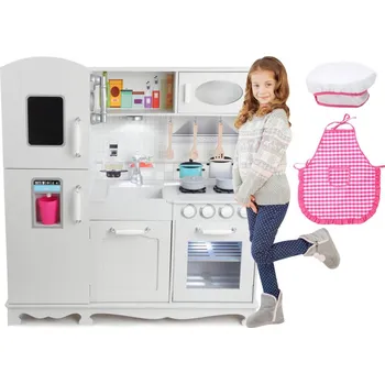 Dětská kuchyňka Dřevěná dětská kuchyňka s LED osvětlením, doplňky a zvukovými efekty