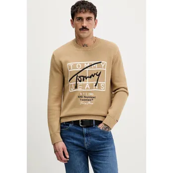 Pánský svetr Bavlněný svetr Tommy Jeans pánský, hnědá barva, DM0DM22401 01A, vel. S