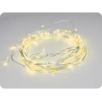 Vánoční dekorace LED dekorační řetěz 10m, 100LED, žlutá, 8 funkcí, s adaptérem, stříbrná měď [X01100712]