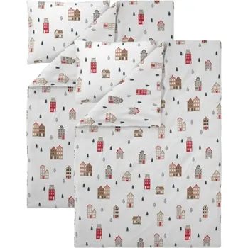 Povlečení LIVARNO® Sada ložního povlečení z jemného flanelu, 140 x 200 cm, 70 x 90 cm, domečky, 2dílná