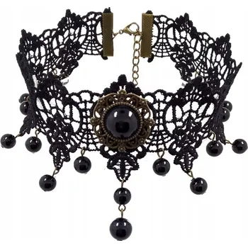 Náhrdelník GOTH13U Gotická krajková kolie s krystaly - Vintage