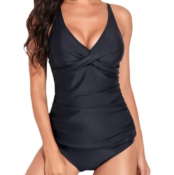 Dámské plavky PLAVKY TANKINI DVOUDÍLNÉ KOUPACÍ TRIČKO HALENKA KALHOTKY ČERNÉ XL