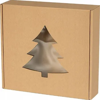 Vánoční dekorace Kartonová krabice vánoční se stromečkem 15x15x5 cm pro balení dekorací 1 ks