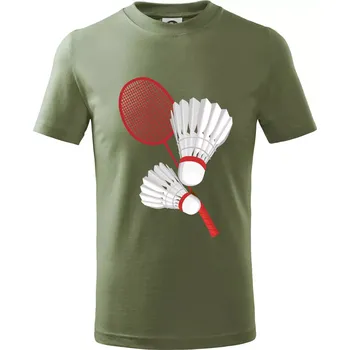 Dětská móda Badminton - pálka a košík - Tričko dětské bavlněné - 146 cm/10 let ( Khaki )