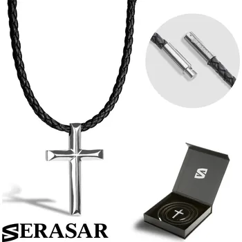 Náhrdelník Pánský kožený náhrdelník [Kříž] stříbrný