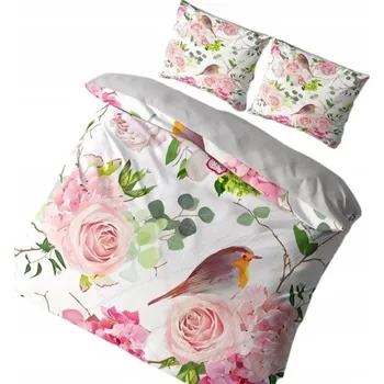 Povlečení Povlečení 3D - Růžové růže/pták/bílo/šedé - 140x200 - 3 dílné
