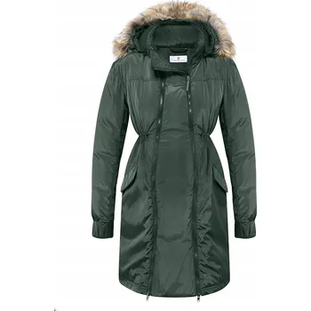 Dámský kabát Bellybutton těhotenský dámský kabát zelený péřový s kapucí velikost S