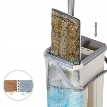 mop Plochý mop s kbelíkem a dvoukombinovaným ždímacím systémem + 10 náhradních návleků z mikrovlákna