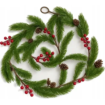 Vánoční dekorace VÁNOČNÍ GIRLANDA SMRK S ŠIŠKAMI A JEŘABINAMI