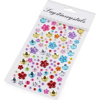 Samolepicí ozdoby z broušených kamínků, barva 2 mix květy