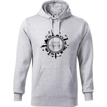 Pánská mikina Czech Travelers jednobarevný - Mikina pánská Cape s kapucí - M ( Světlešedý Melír )