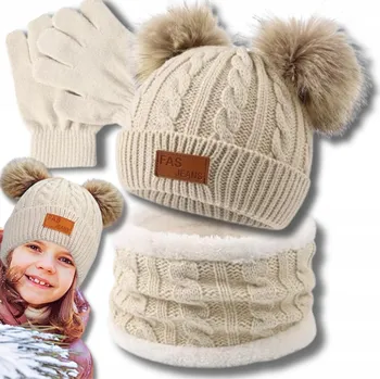 Čepice Čepice Dětská Sada Rukavice Zima nákrčník Dětský Žebrovaný Set Pink