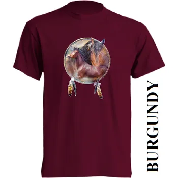 Pánská móda levne-bavlnene-tricko-indianske-potisk-kun-mustang Barva: Pink neo - matně růžová, velikost: M