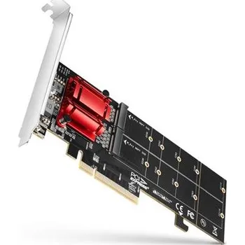 Pouzdro na externí pevný disk Axagon PCEM2-ND, PCIe x8 řadič - 2x M.2 NVMe M-key slot, RAID, podpora desek bez bifurkace, vč. LP